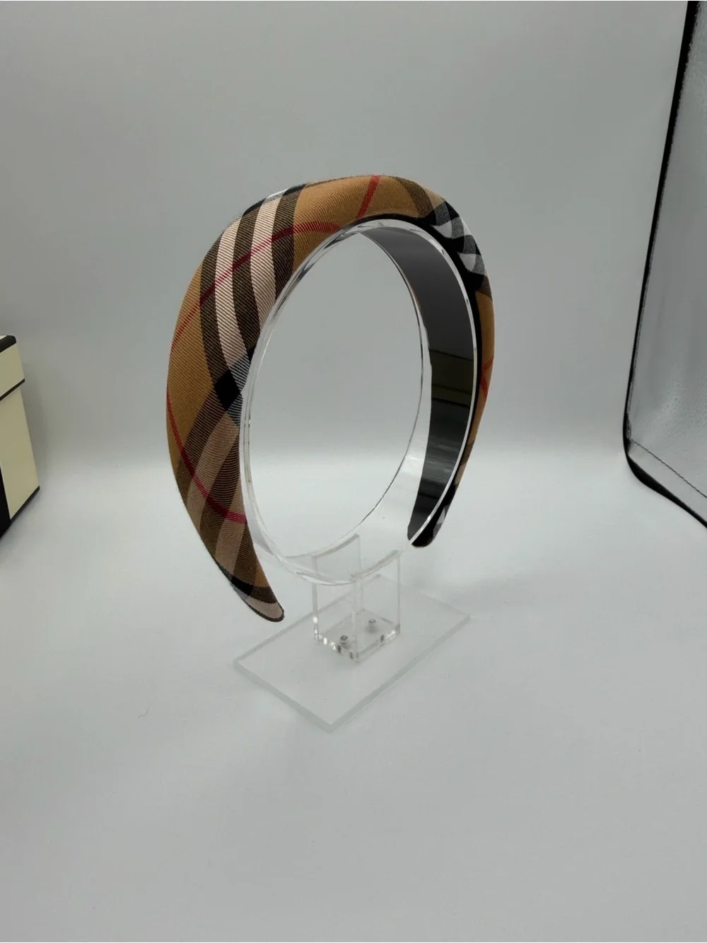 Plaid Padded Headband in Tan, Black & Red